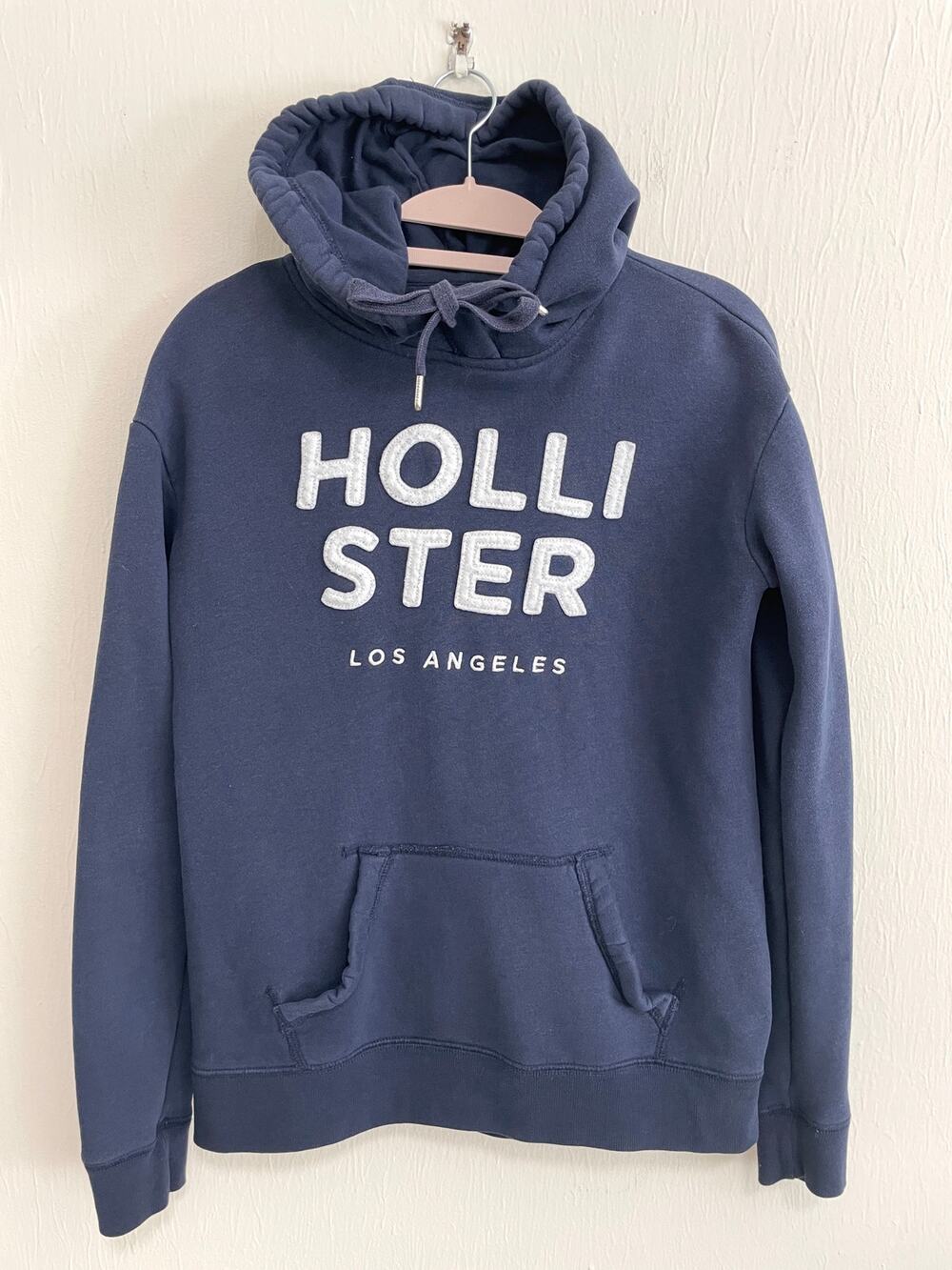Hollister Y2K Logo Spellout Hoodie Sweatshirt XS Blue Preppy Pullover Cozy Surf
